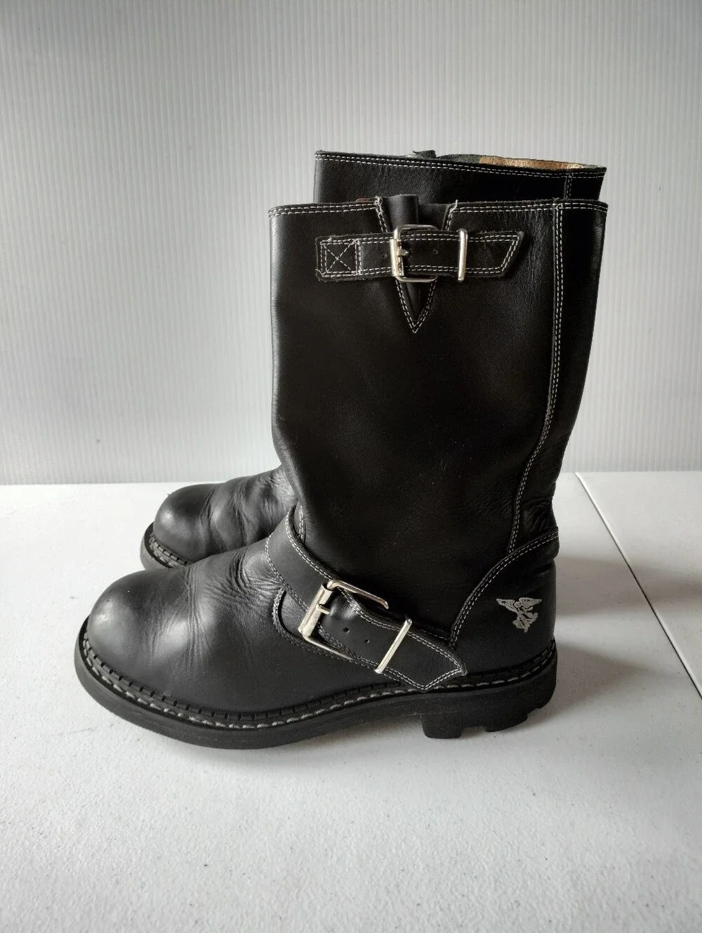 John Fluevog Angels Seventh 7th Heaven Men's Black Leather Moto Biker Boots 7